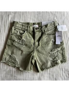 BDG Urban Outfitters Dropped Rise Destroy Denim Shorts Women's Size 25 Moss NWT